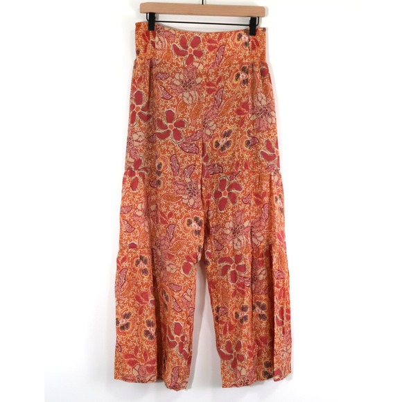 Nanette Lepore Pants - Nanette Lepore Orange Floral Tiered Wide Leg Pants Women's Medium Boho Artsy